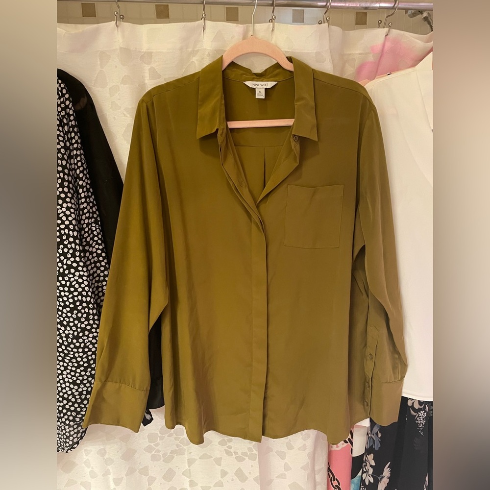 Nine West Olive Button Down Shirt